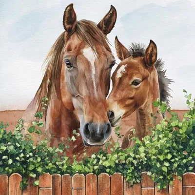 Produktbild von 20 Servietten Fattrice e Puledro - Pferdefamilie am Zaun 33x33cm