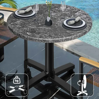 Produktbild von WBO | Bistro Außen Tisch | Ø:H 60 x 78,5 cm | Felsen / Schwarz | Rund | Klappbar + Zusatzgewicht | Bistro Tisch Gastro Tisch