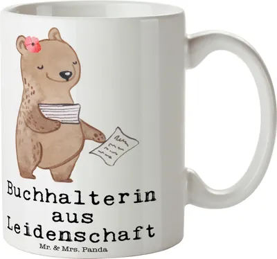 Produktbild von Mr. & Mrs. Panda Kaffeetasse Buchhalterin Leidenschaft - Weiß - Geschenk, Angestellte, Buchhalter, haferl, cappuccinotasse, Spruch, Tasse, Lustig, Kaffeebecher, Beruf