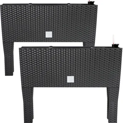 Produktbild von DEUBA® Hochbeet 2in1 Funktion Balkonkasten 30L Bewässerungssystem mit abnehmbaren Füßen Polyrattan Beet Garten Balkon Kunststoff Anthrazit 60x25cm