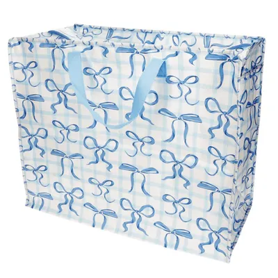 Zdjęcie produktu dla XXL – ogromna torba z niebieskimi kokardkami, torba do przechowywania z zamkiem błyskawicznym, ok. 58×28×48 cm