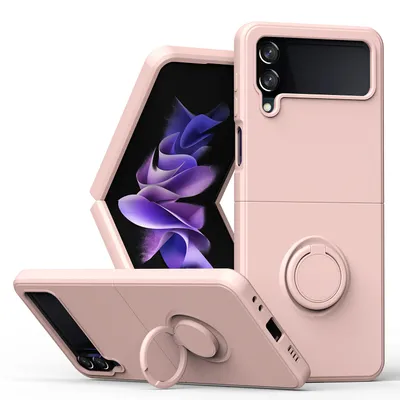 Obrázek produktu pro Samsung Z Flip 4 Pouzdro, s prstencovým držákem a stojánkem, odolné proti poškrábání, měkký silikon pouzdro pro Samsung Galaxy Z Flip 4 5G Růžový