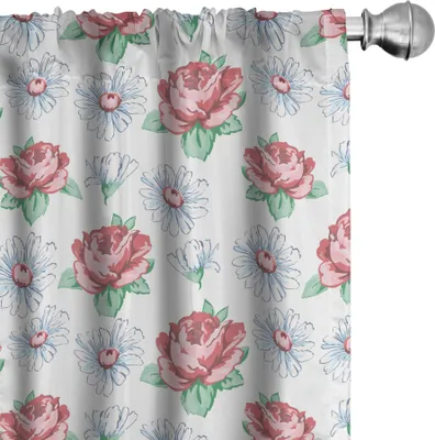 Produktbild von ABAKUHAUS Feminin Vorhänge, Gardinen, Vintage Schön Aquarell gemalte Rose und Kamillenblüten Repeating Damast, 2 Stück 75 x 175 cm, Mehrfarbig