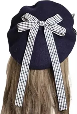 Zdjęcie produktu dla Stylowy Damski Beret Bow w Kolorze Niebieskim - Idealny na Zimę KP23192