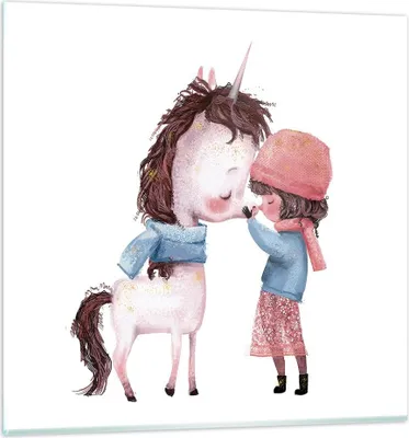Produktbild von Bilder auf glas - Einteilig - Einhorn Mädchen Kinder - 70x70cm - Glasbilder - Wandbilder - Bilder - zum Aufhängen bereit - Wanddekoration aus Glas - Glas Bilder - Wandbild auf Glas - GAC70x70-4733