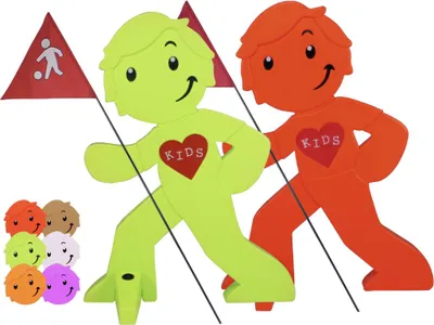 Produktbild von StreetBuddy - Warnfigur, Warnaufsteller, Warnschild für Kindersicherheit 2er Set (Grün / Rot)