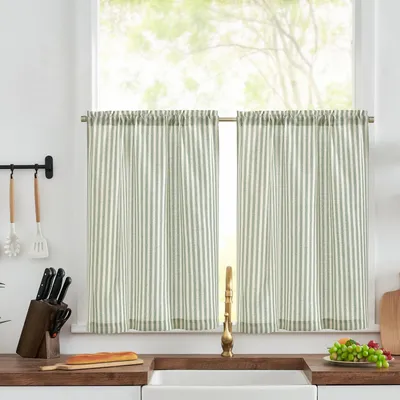 Imagen del producto de Cortinas de cocina verdes con rayas - 65 x 60 cm - Juego de 2