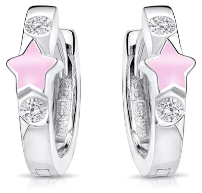 Produktbild von MATERIA Kinder Ohrringe Mädchen Silber 925 rosa - Stern Schmuck Creolen mit Zirkonia in Geschenk-Box SO-401-Rosa
