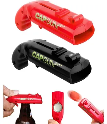 Productafbeelding van Flesopener pistool, 2-pack, rood en zwart, ABS, 13x6x3,7 cm