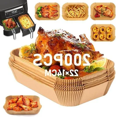 Image de Papier pour friteuse à air chaud, 200 feuilles, 22 x 14 cm - Imperméable et résistant à l'huile - Compatible avec les friteuses à air chaud