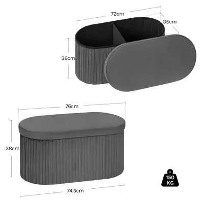 Produktbild von Runder Sitzhocker mit Stauraum - Klappbarer Hocker - Gepolsterter Deckel - Samtbezug - Größe M - 38 x 38 x 36 cm - Wohnzimmer