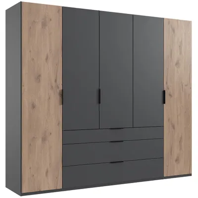 Produktbild von Kleiderschrank 250 cm breit modern in grau mit Eiche BIELLA-43