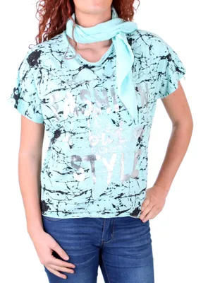 Produktbild von Madonna T-Shirt Damen "VERENNA" Oversize Allover Print Shirt mit Halstuch MF-741144 Türkis L