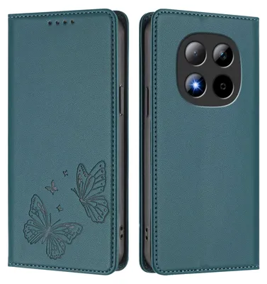 Obrázek produktu pro Kožené pouzdro pro Xiaomi Redmi Note 15 Pro 5G, motýlí ražbou, peněženkové flip pouzdro se stojánkem Zelená