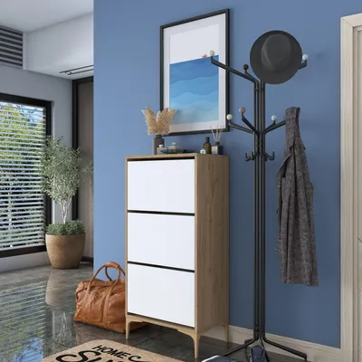 Produktbild von Skye Decor, Hochwertiger Schuhschrank, Walnuss & Weiß, 60x125x37,5 cm, E1 Qualität