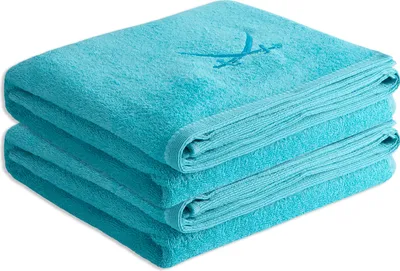 Produktbild von Sansibar Sylt Badetuch Saunatuch 2er Set Frottier-Serie „Classic“, türkis, hochwertig gesticktes Sansibar Säbel-Logo, hautfreundlich
