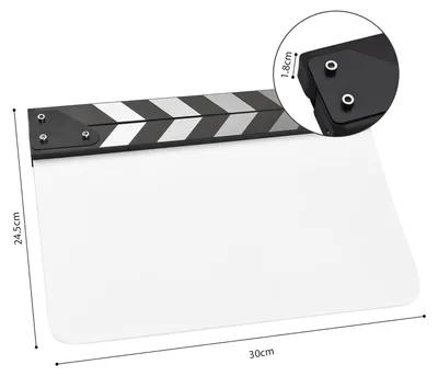 Zdjęcie produktu dla Klaps filmowy z akrylu, klaps filmowy, reżyser filmowy, cięcie łupkowe, scena akcji, tablica klapowa, można wycierać na sucho