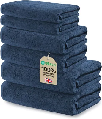 Imagen del producto de Badset: 2 toallas de baño grandes (70x140 cm), 4 toallas (50x100 cm), 100% algodón, para el baño