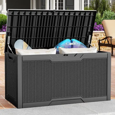 Produktbild von Gartenbox-Harz-Deckbox, Außenspeicherbox, Truhe mit Deckel 380 L Aufbewahrungsbox