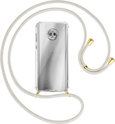 Produktbild von Handykette Backcover-Schutzhülle mit Band (Metall goldfarben) für Motorola Moto G6 - broken white