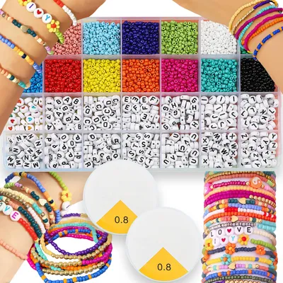 Image de Set de perles pour bracelets à enfiler 4500+ pièces Lettres Colliers à faire soi-même Bijoux DIY 14 couleurs Colliers colorés à faire soi-même Set, Retoo
