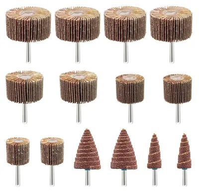 Image de 14 brosses à lamelles de différentes tailles pour le ponçage