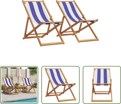 Produktbild von The Living Store Strandstühle 2 Stk. Klappbar Blau Weiß Stoff und Massivholz