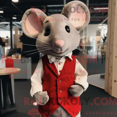 Produktbild von Maskottchenkostüm REDBROKOLY Rote Maus mit Weste und Ohrringen