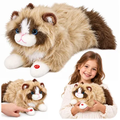 Produktbild von Beiges Plüschkätzchen-Kuscheltier mit Miaugeräuschen, 40 cm