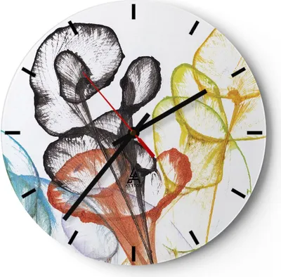 Produktbild von Wanduhr - Rund - Glasuhr - Blumen Abstraktion Surrealismus - 40x40cm - Schleichendes Uhrwerk - Lautlos - zum Aufhängen bereit - Dekoration Modern - Wanddekoration aus Glas - C3AR40x40-4444