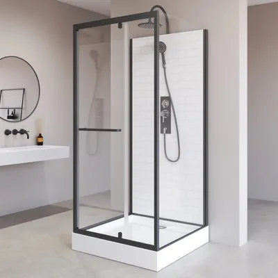 Produktbild von Komplettdusche 90×90×230 cm, Duschtasse, Gleittüren, 5 mm ESG, Armatur