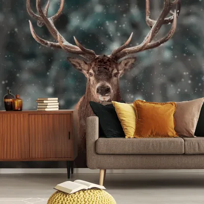Produktbild von Muralo XXL Selbstklebende FOTOTAPETE HIRSCH Winter Landschaft Natur 3D Effekt (B) 315 cm x (H) 210 cm Tapete Wandtapete WOHNZIMMER SCHLAFZIMMER 5151