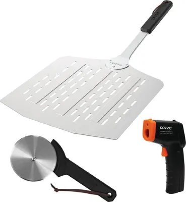 Produktbild von Cozze® Pizza Starter-Set, 3-teilig mit 1x Pizzaschaufel / 1x Infrarot-Thermometer / 1x Pizzaschneider