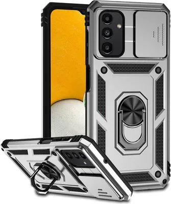 Produktbild von Galaxy A13 5G Hülle mit Schiebe Kamera Schutz und Ringhalter Ständer Robust Rüstung Schutzhülle für Samsung Galaxy A13 5G Silber