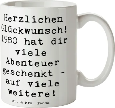 Produktbild von Mr. & Mrs. Panda Pott Spruch 1980 Geburtstag Abenteuer - Weiß - Geschenk, Herzlichen Glückwunsch, Kaffeetasse, Tasse, Geburtstagsgeschenk, Teepott, feiern, schöne