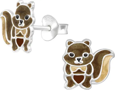 Produktbild von Kinder Ohrringe Ohrstecker 925 Sterling Silber Eichhörnchen mit Haselnuss