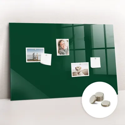 Obrázek produktu pro Magnetická Tabule na Zeď Skleněná - Memo Board Kleněnou Přední Stranou - 5 magnetů v balení - 90x60 cm - Barva lahve zelená