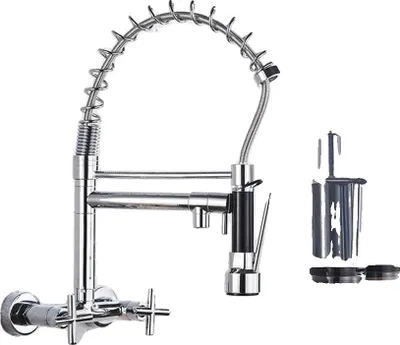 Produktbild von Chrom Küchenarmatur, ausziehbarer Sprühkopf, 360 Grad Drehung, Chrom DK