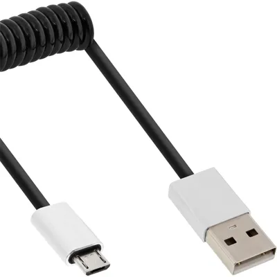 Produktbild von InLine Micro-USB 2.0 Spiralk., USB-A ST/Micro-B ST, schwarz/Alu, flexibel, 3m, 3 m, Micro-USB B, USB A, USB 2.0, Stecker/Stecker, Schwarz