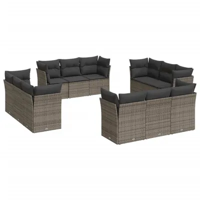 Produktbild von 12-tlg. Garten-Sofagarnitur modular, Lounge-Set mit Stauraum, PE-Rattan, pulverbeschichteter Stahl, Grau, UV-beständig, abnehmbare Bezüge