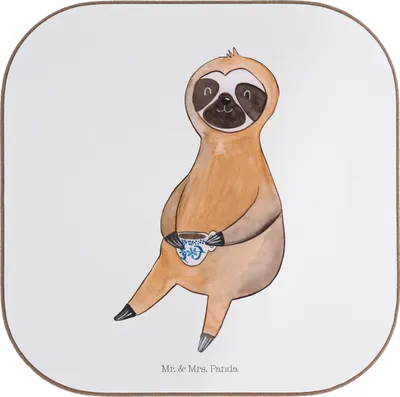 Produktbild von Mr. & Mrs. Panda Tischschoner Faultier Kaffee - Weiß - Geschenk, Holzuntersetzer, Coffeeaddict, Faultiere, Coaster, Coffeelover, Untersetzer für Gläser, Coffee, Tassen