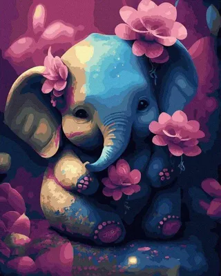 Produktbild von Malen nach Zahlen Set Elefant mit Blumen 40x50