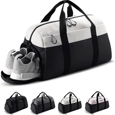 Produktbild von PromoHome® Sport- und Reisetasche mit Schuhfach und wasserdichtem Nassfach – 56 x 30 x 32 cm, 53 L, Schwarz/Weiß