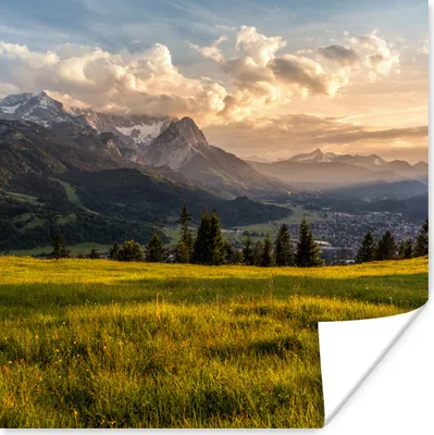 Produktbild von MuchoWow® Poster Alpen - Sonnenuntergang - Berg 50x50 cm - Wohnzimmerdekoration