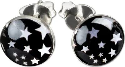 Produktbild von viva-adorno 1 Paar Damen Ohrstecker Ohrringe rund Edelstahl Schwarz Stern Sterne Z300,Schwarz