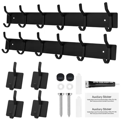 Immagine prodotto di Omgoods - Set di 2 appendiabiti da parete, ciascuno con 6 ganci - Acciaio inossidabile nero