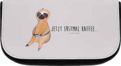 Produktbild von Mr. & Mrs. Panda Toilettentasche Faultier Kaffee - Grau Pastell - Geschenk, Organizer, Kulturtasche, Kulturbeutel, kosmetiktäschchen, Kaffeetasse, Kosmetiktasche, Coffee