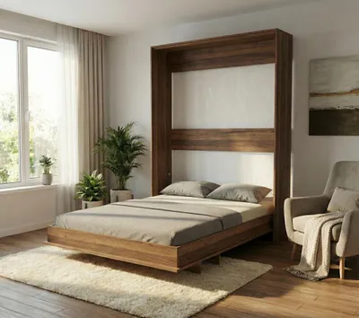 Produktbild von Schrankbett 160x200 cm Vertikal | Klappbett Wandbett Einzelbett platzsparend | Walnuss