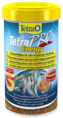 Zdjęcie produktu dla Tetra Pro Energy, Ryby akwariowe, Suchy pokarm dla ryb, Chrupiący, Witamina D3, Żelazo, Manganowe, Cynk, Crude protein 46,0%, Crude fat 12,0%, Crude fibre 2,0%, Moisture Content 9,0%.