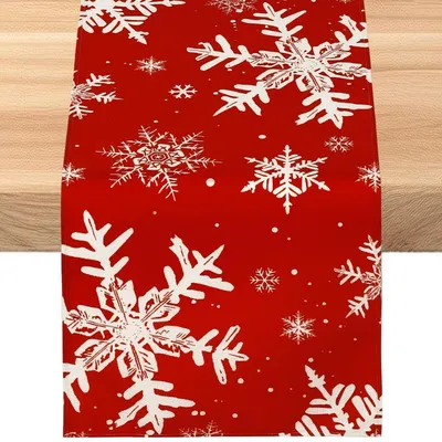 Obrázok produktu pre Vianočná obruska, 33x230 cm, červená, s motívom snehových vločiek, zimná